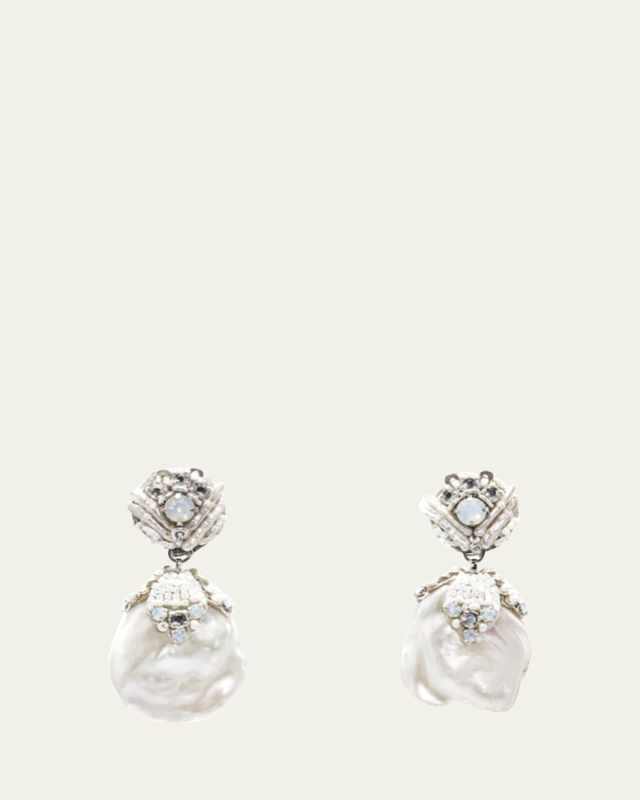 Crystal and Mother-of-Pearl Embellished Baroque Pearl Earrings